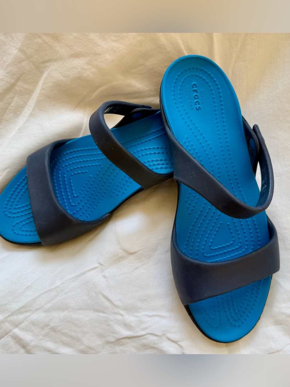 CROCS Women’s Blue & Black Two-Band Sandals